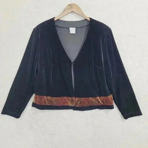 Rabbit Rabbit Rabbit Black Velvet Cardigan With Paisley Trim Size 16W 24CT